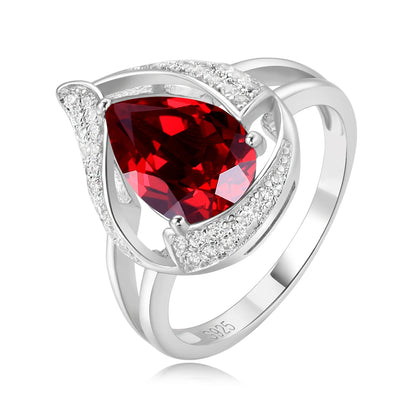 Pear 2.67ct Simulated Nano Emerald Created Ruby 925 Sterling Silver Ring for Women Statement Wedding Gemstone Jewelry