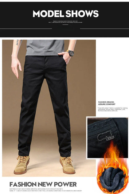 3 Colors Men's Fleece Casual Pants 97% Cotton Warm Velvet Elasticity Business Trousers Straight Fashion Korean Thicken Pants