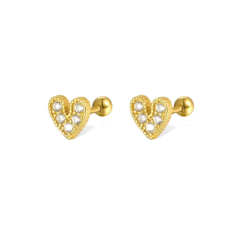 925 Sterling Silver Fashion Love Butterfly Romantic Star Crown Screw Stud Earrings for Women Ear Bone Piercing Jewelry