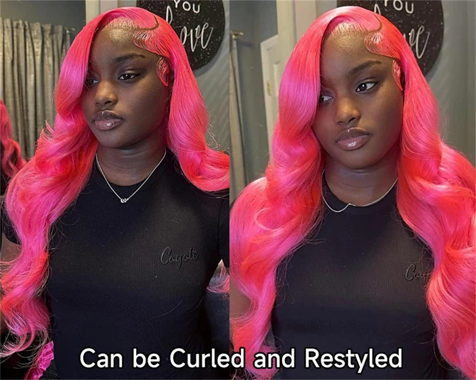 30 36 inch Hot Pink Transparent Lace Front Wig Human Hair 13x6 Lace Frontal Wigs For Women Long Straight Colored Human Hair Wigs