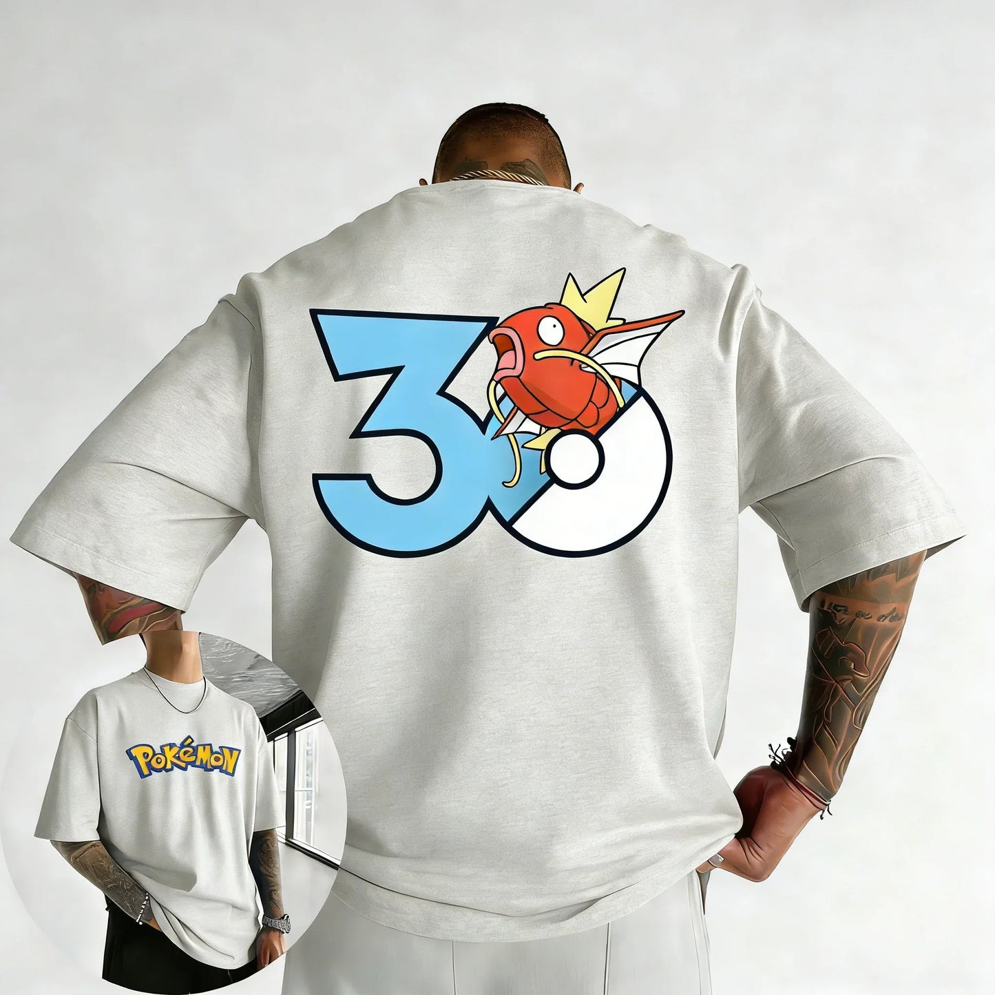 30th Anniversary Magikarp Printed T-shirt Summer Men's and Women's Trendy Large Loose Casual Y2K Short Sleeve Top