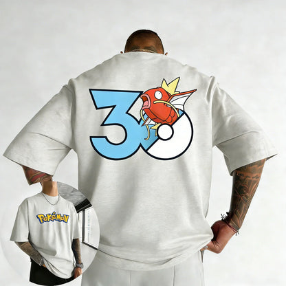 30th Anniversary Magikarp Printed T-shirt Summer Men's and Women's Trendy Large Loose Casual Y2K Short Sleeve Top