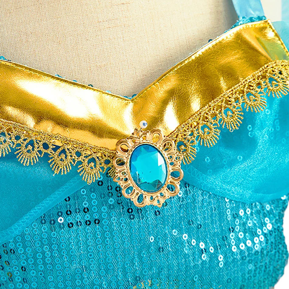 Kids Arabian Princess Dress Girls Halloween Jasmine Costume Children Carnival Cosplay Party Disguise Girl Sequins Pageant Outfit