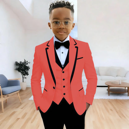 Fashion Formal Wear Suits For Boy (Jacket+Pants+Vest) Notched Lapel 3 Pieces Kids Flower Boys Wedding Party Dress Blazer Sets