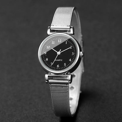 2PCS Fashion Women Quartz Watch Steel Mesh Band Watches Opening Cuff Bracelet Bangle Set（Without Box）