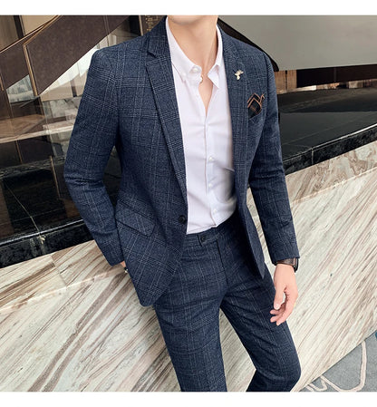 S-7XL Jacket + Pants / Luxurious High -end Brand Solid Color Men's Casual Business Slim Suit Two -piece Suit Groom Wedding Suit