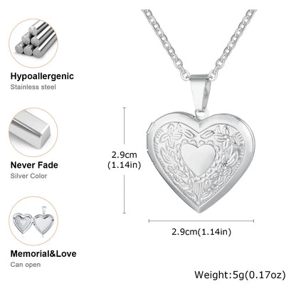 Light Heart Locket Pendants for Women Men Openable Photo Frame Glossy Stainless Steel Necklaces Family Love Collar