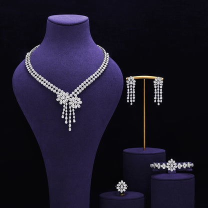 Bridal Zirconia Full Jewelry Set for Ladies Party Luxury Dubai Nigeria CZ Crystal Wedding Necklace Set