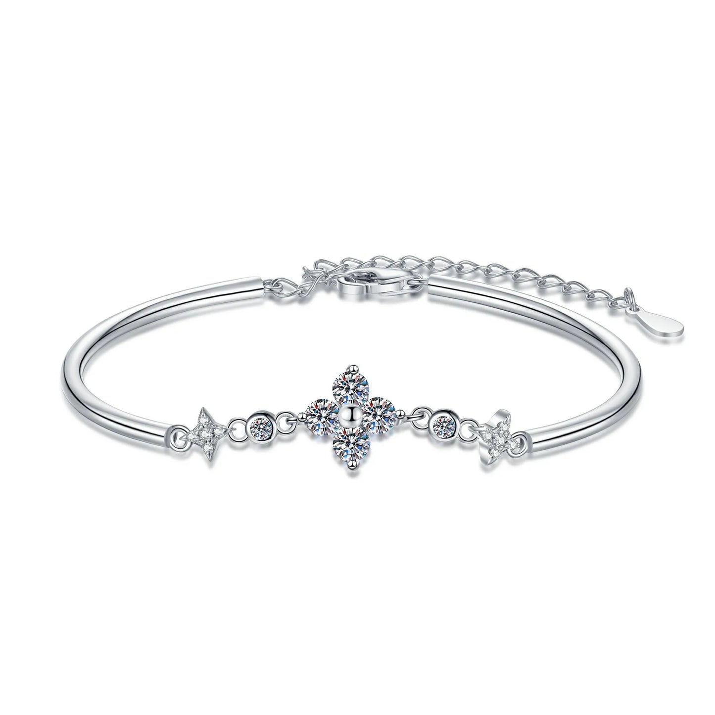 Lucky Clover GRA Certified 0.4cttw Moissanite Diamond Link Bracelet for Women 925 Silver Hand Chain Adjustable Bracelets