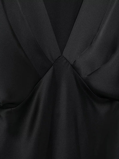Satin Long Dress Woman Black Draped Midi Dresses for Women Elegant Party Women Dresses Short Sleeve Chic Female Dress