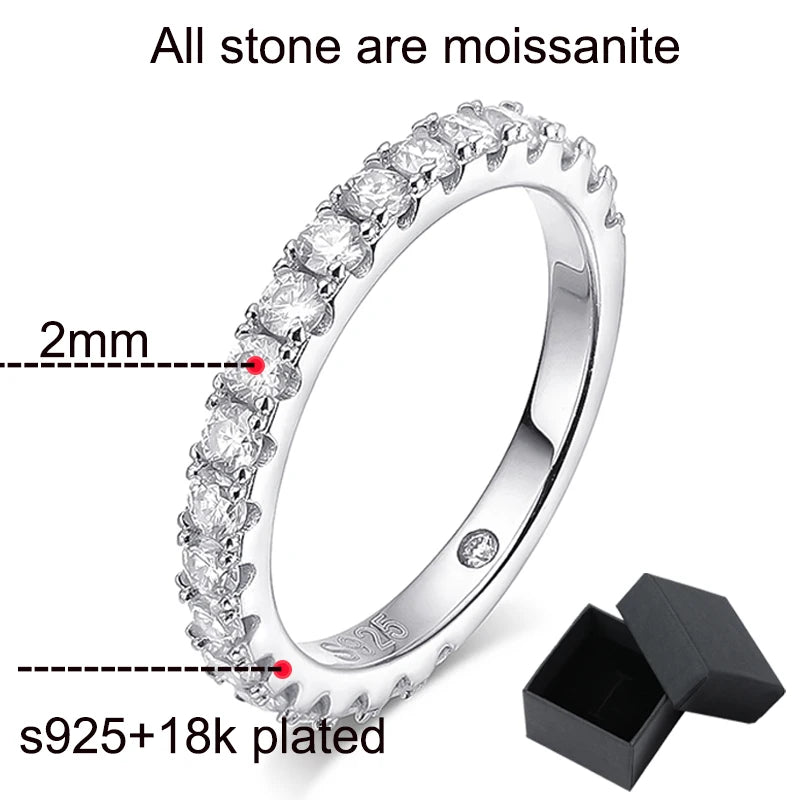 18k Plated 0.6-4.2CT All Moissanite Rings for Women Sparkly Luxury Wedding Diamond Band 100% 925 Sterling Silver Jewelry