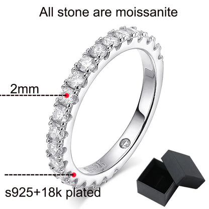 18k Plated 0.6-4.2CT All Moissanite Rings for Women Sparkly Luxury Wedding Diamond Band 100% 925 Sterling Silver Jewelry
