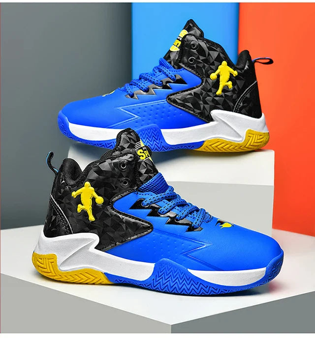 Fashion Basketball Shoes for Kids High-top Sneakers Children Casual Sports Shoes Ankle-protected Anti-slippery Gym Trainers Boys
