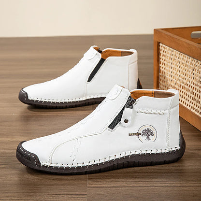 New Classic Handmade Leather Men's Shoes with Zipper Design Outdoor Sneakers Casual Flat Shoes Men Work Shoes Ankle Boots