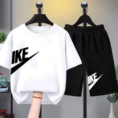 Summer Brand black T-shirt+Shorts Two-piece set Kids Clothing Fashion Letter Boy Girl3-12Yrs Sports Short-sleeved Casual Set