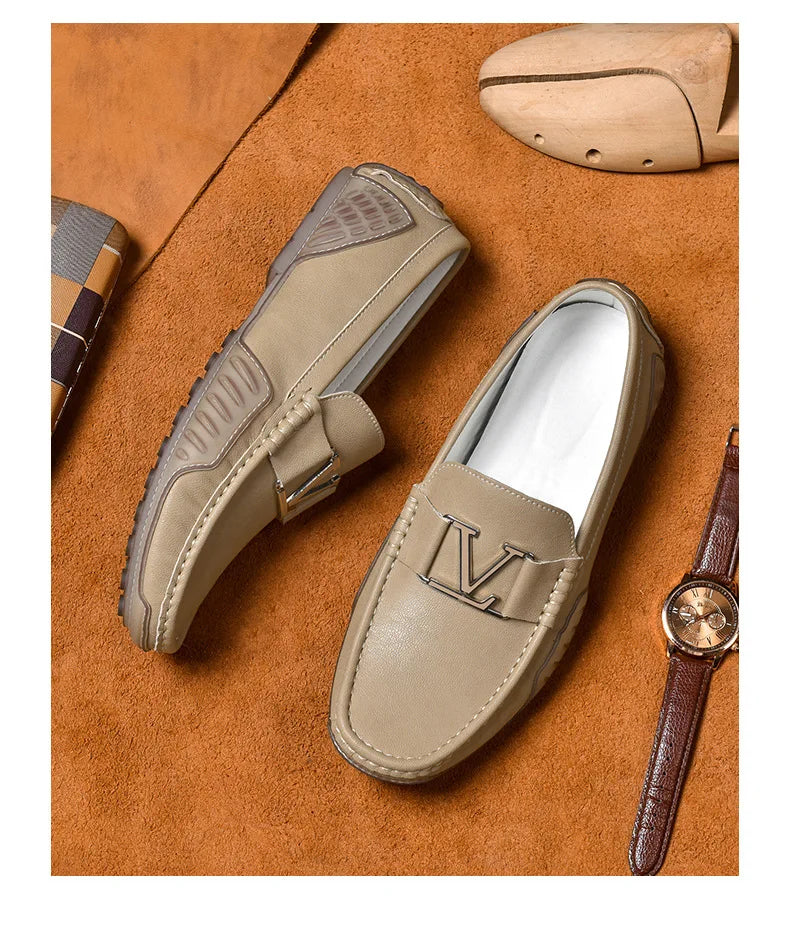High Quality Men's Casual Leather Shoes Cowhide Loafers Soft Luxury Pea Shoes Color Genuine Leather Men's Flats Driving Shoes
