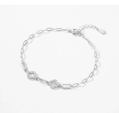 Real 925 Sterling Silver Charm Lucky Grass Cubic Zirconia Adjustable Bracelet For Women Classic Wedding Statement Jewelry