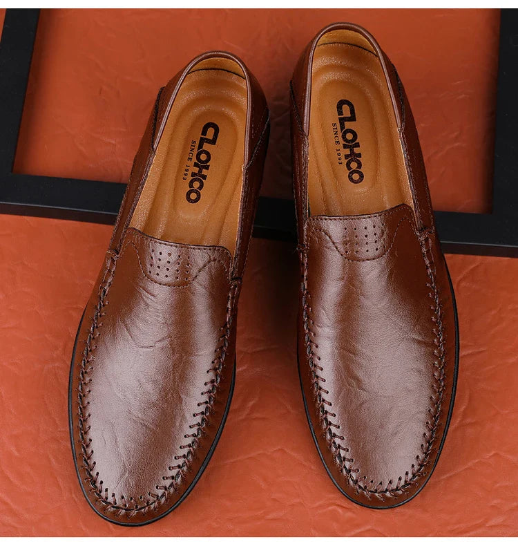 Men's Business Casual Shoes Leather Stitching Comfortable Breathable Rubber Bottom Second Layer Cowhide