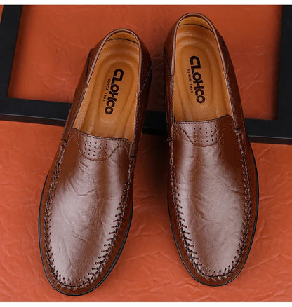 Men's Business Casual Shoes Leather Stitching Comfortable Breathable Rubber Bottom Second Layer Cowhide