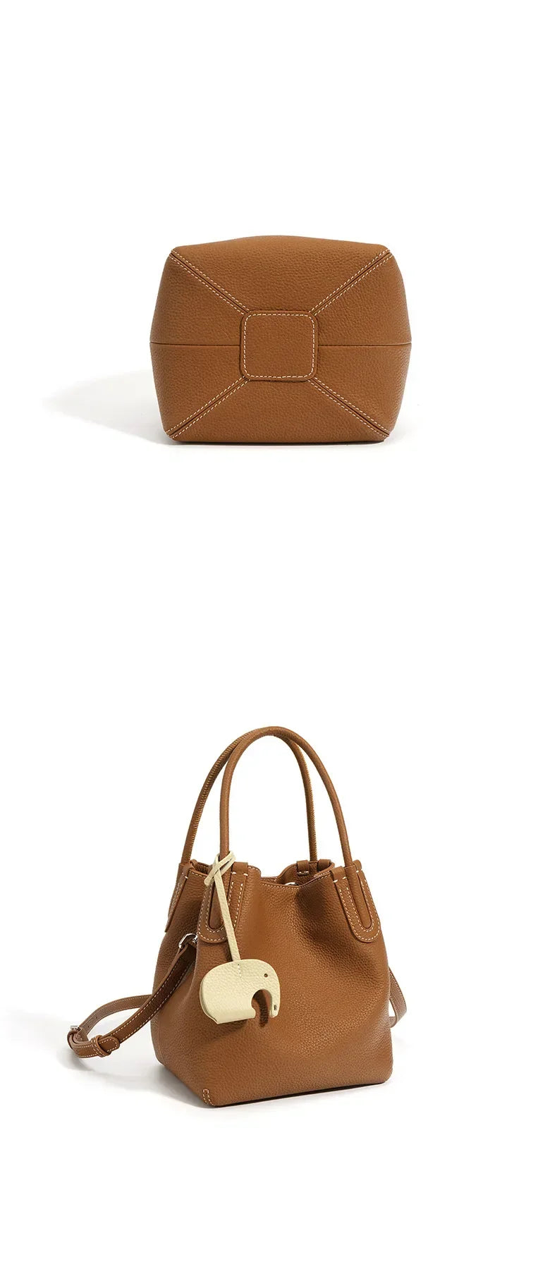 Head Layer Cowhide Vegetable Basket Bag Genuine Leather Cell Phone Crossbody Bag Commuter Shoulder Bucket Bag