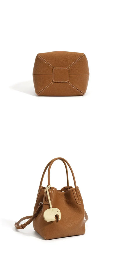 Head Layer Cowhide Vegetable Basket Bag Genuine Leather Cell Phone Crossbody Bag Commuter Shoulder Bucket Bag