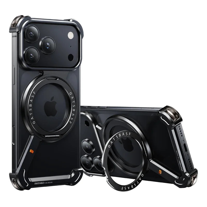Metal Magnetic Phone Case for iPhone 17 Pro Max/17 Pro/17 Air Magsafe 360°Rotate Stand Frameless Shockproof Protector Cover