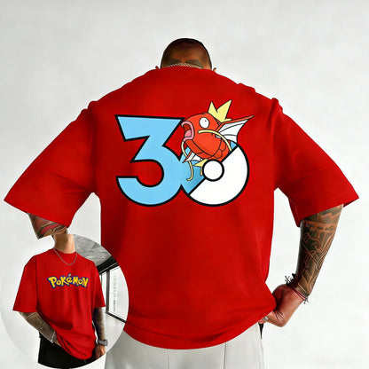 30th Anniversary Magikarp Printed T-shirt Summer Men's and Women's Trendy Large Loose Casual Y2K Short Sleeve Top