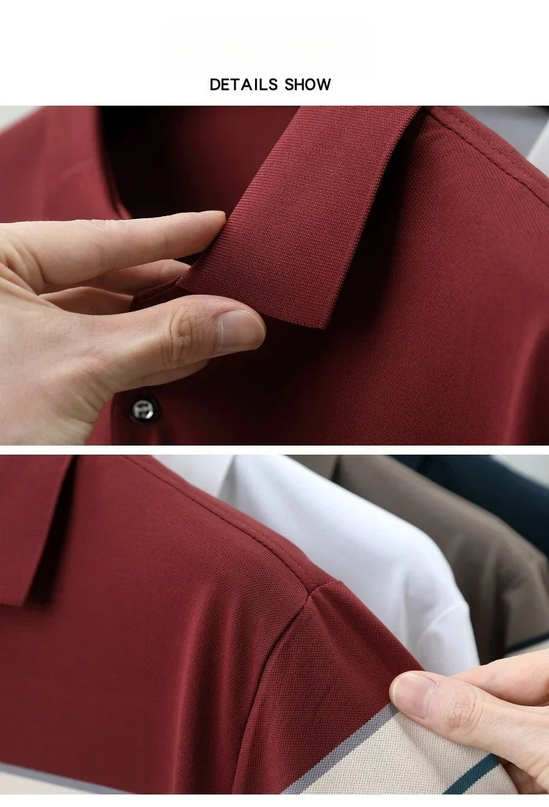 Luxury men's short sleeved polo shirt summer fashion hot selling striped top badge original design golf casual business T-shirt