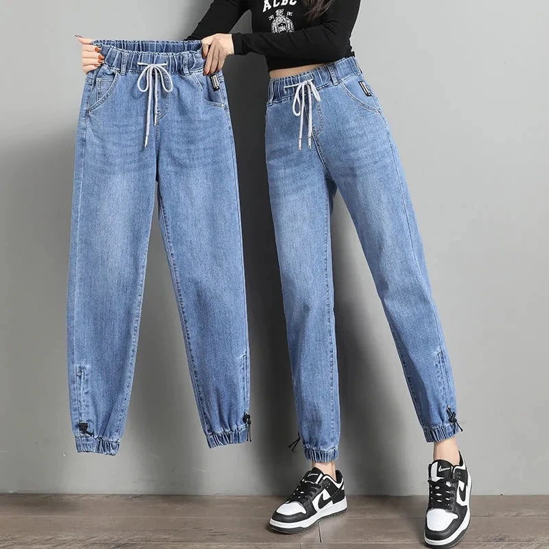 High Waist Denim Harlan Pants Women's Loose Elastic waist Jeans