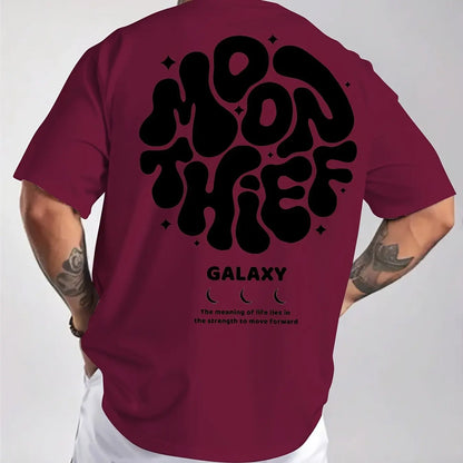 Men's 100% cotton fashionable casual loose plus size months for galaxy letter pattern printed round neck short sleeved T-shirt