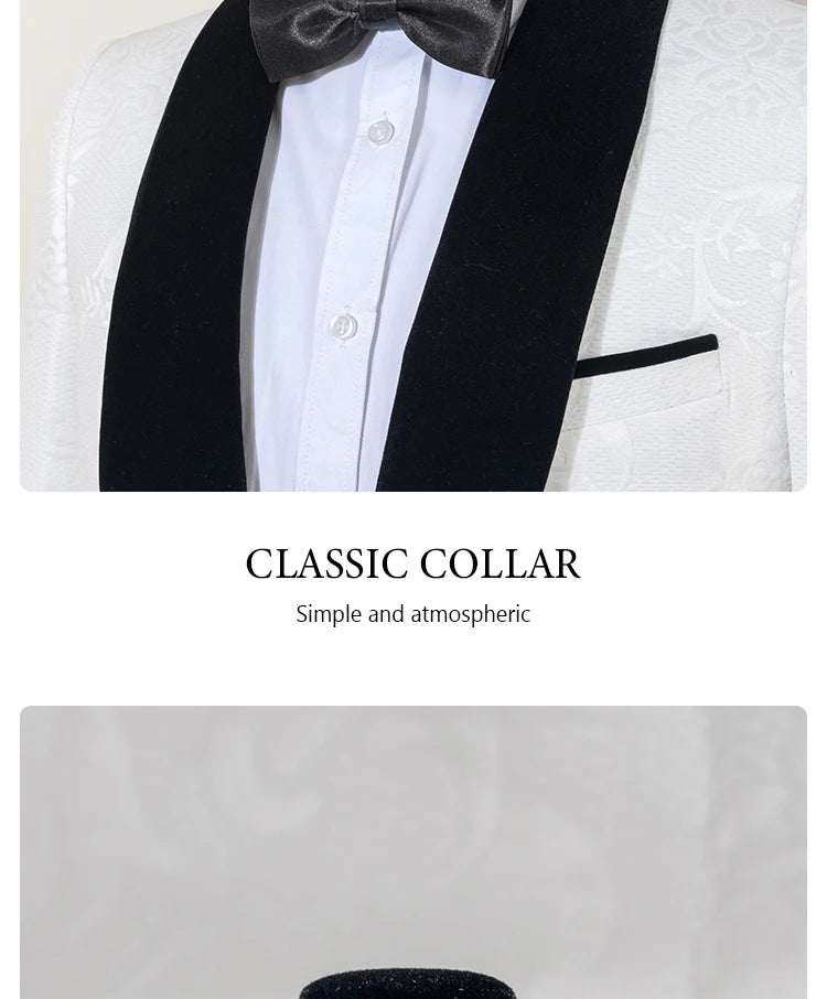 High Quality white party outfit for man luxury Retro carving Slim Fit Tuxedo Prom Suit Fashion Male Groom Wedding