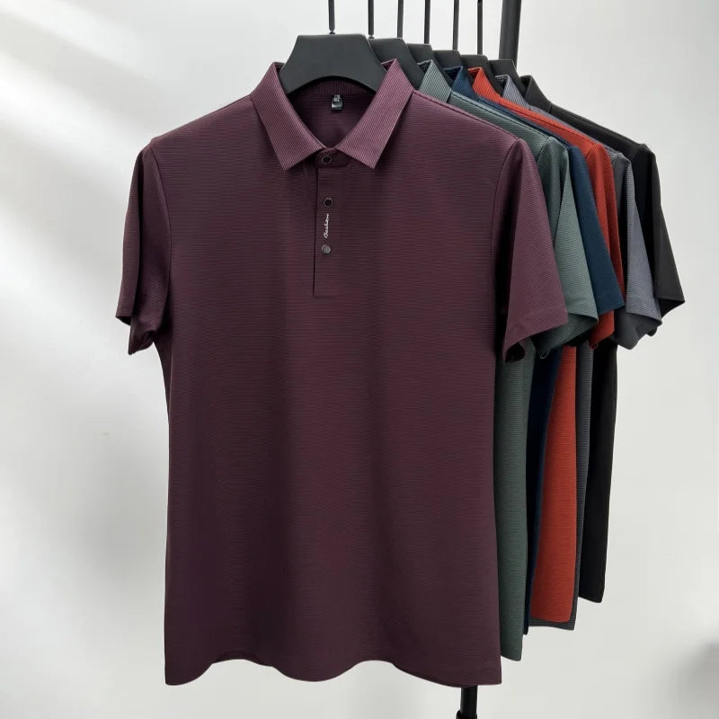 2024 Summer New Short sleeved High end Textured Letter Men's POLO Shirt Comfortable Silk Ice Feel Casual Business lapel T-shirt