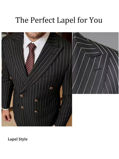 Men Suits Men's Two Piece Suit Double Breasted Man Fashionable and Slim-fitting Design Groom Wedding Dress Casual Striped Fabric