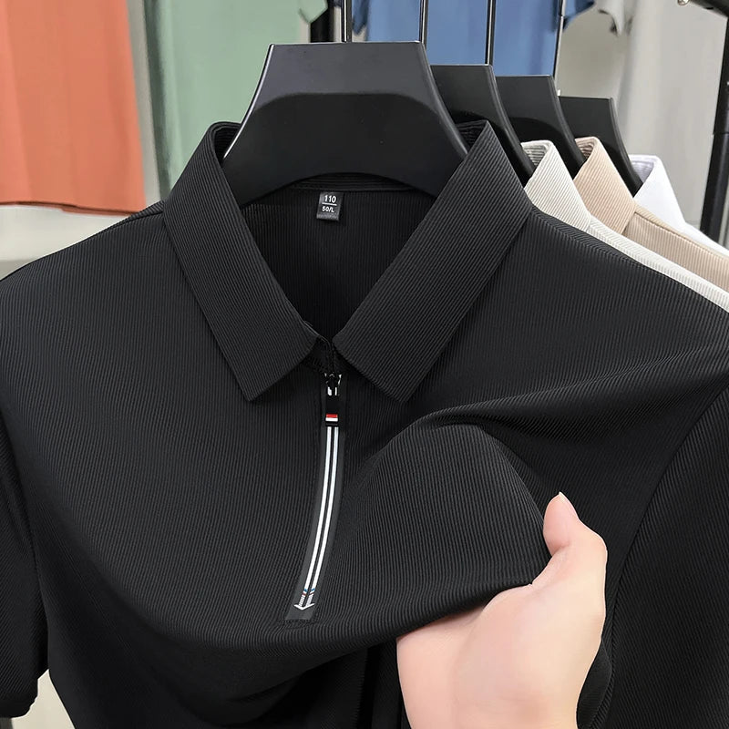 Original Quality Men's Polo Shirt High-End Solid Color Half Zipper Short Sleeve Summer Lapel T-Shirt Business Casual Menswear