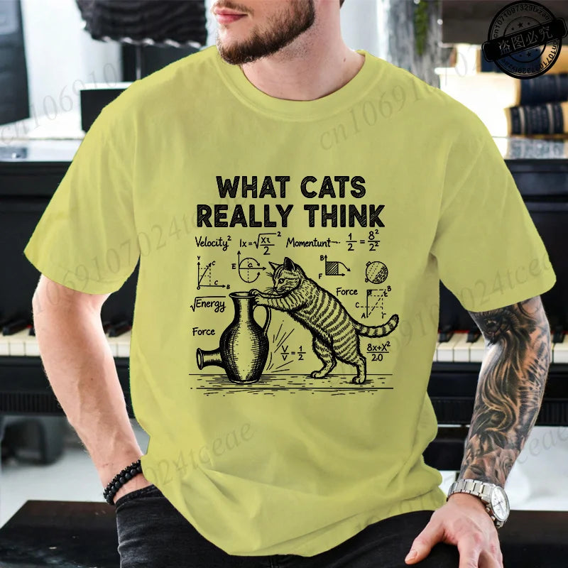 Cat Physics Science Joke Men's T Shirt Funny Math Cat Print Tees T-Shirts Men Women Casual Short Sleeve Streetwear Plus Size