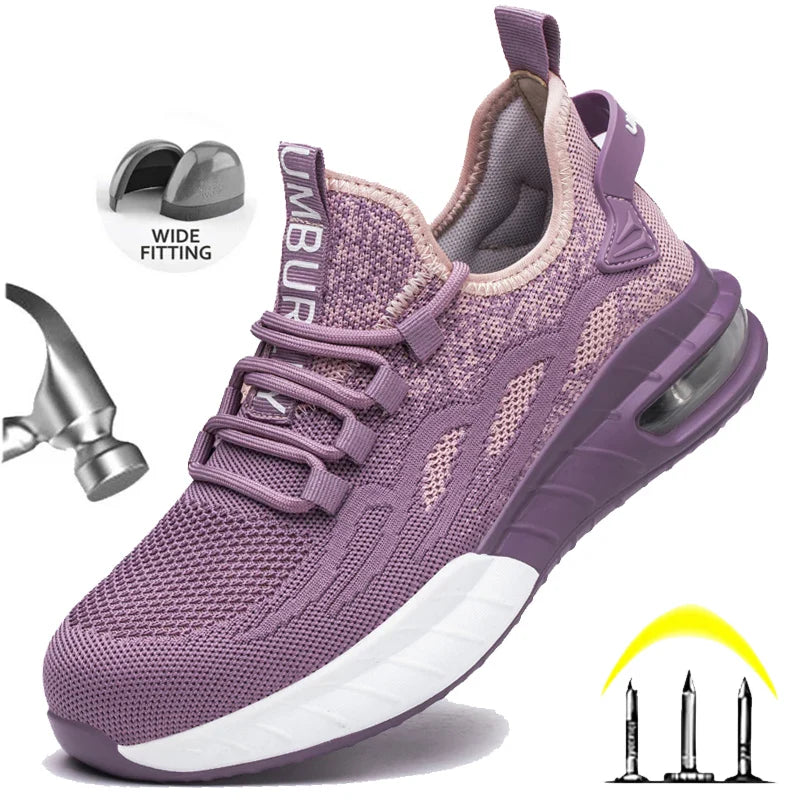 Women Lightweight Safety Shoes Casual Cushioned Work Sneakers Steel Toe Shoes Construction Safety Boots Anti-smash Work Shoes