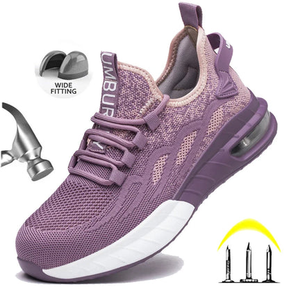 Women Lightweight Safety Shoes Casual Cushioned Work Sneakers Steel Toe Shoes Construction Safety Boots Anti-smash Work Shoes