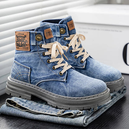 Men's high top denim boots, casual sports shoes, trendy and fashionable men's boots