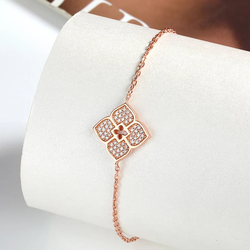 Lucky Clover Full Moissanite Link Bracelet Women S925 Silver Pear Cut Lab Diamond Bridal Adjustable Dainty Hand Chain Gift