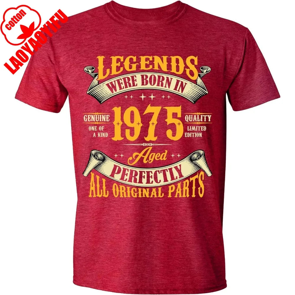‌1975 Vintage Birthday Shirt 50th Year Legend Born Graphic Cotton Tee for Men Soft Funny Retro Gift Idea Dad Husband Uncle Shirt