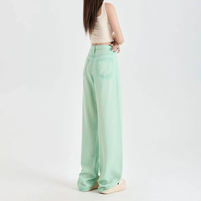 Korean Fashion Woman Ice Silk Wide-leg Jean