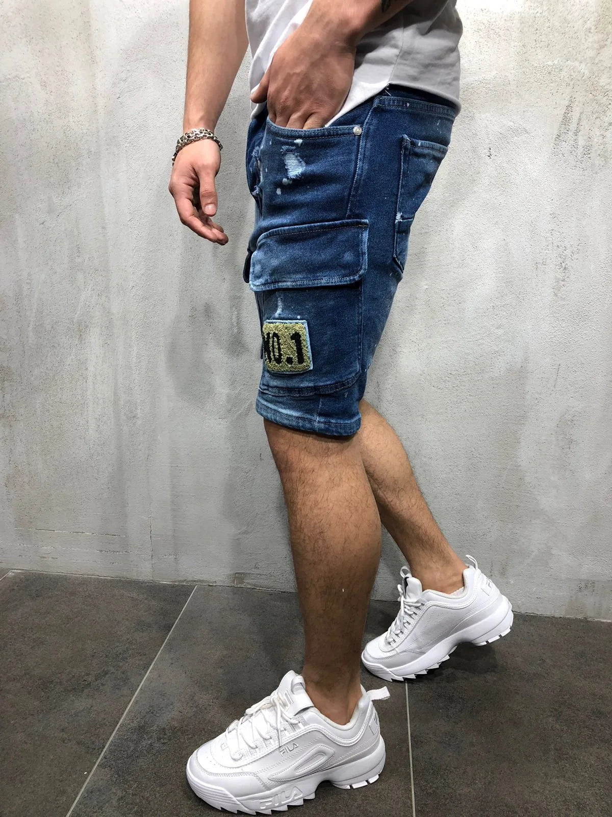 2026 Men's Summer Short Jeans High Stretch Fashion Casual Denim Shorts Male Slim Fit Elastic Badge Pockets Hole Shorts for Men