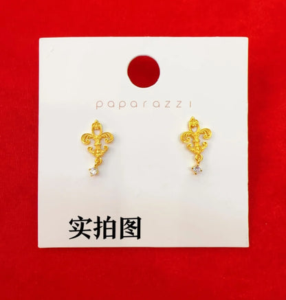 24K Real Gold Iris Earrings 9999 Ancient Fashionable and Versatile Women's Earrings Niche Design Earrings