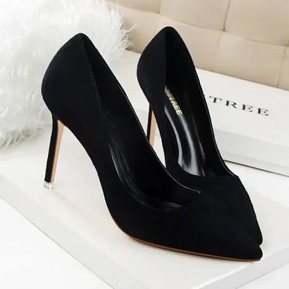 Women Elegant Flock Orange Purple Evening Banquet Party Pumps Lady Classic Scarpin New Burgundy 9cm High Heels Shoes Plus Size