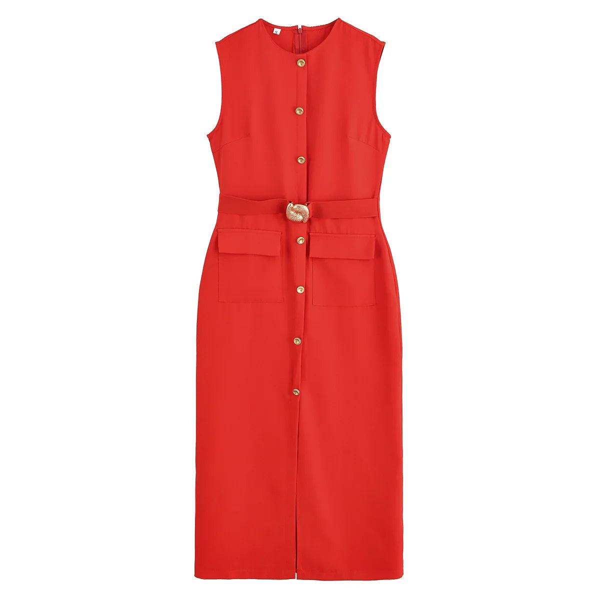 Womens Dresses Black Office Long Dresses for Women Spring Sleeveless Midi Dress Woman Belt Button Women's Dress Vest