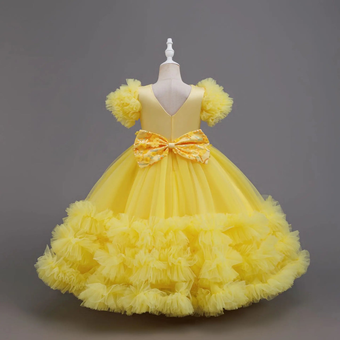 Girls Summer Yellow Sequin Wedding Dresses Wedding Dresses Tulle Carnival Outfits Girls Birthday Party Dresses Girls Ceremony Ou