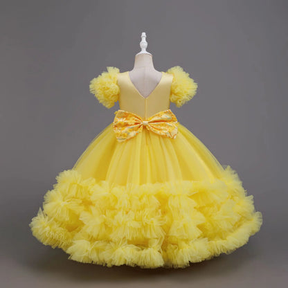 Girls Summer Yellow Sequin Wedding Dresses Wedding Dresses Tulle Carnival Outfits Girls Birthday Party Dresses Girls Ceremony Ou
