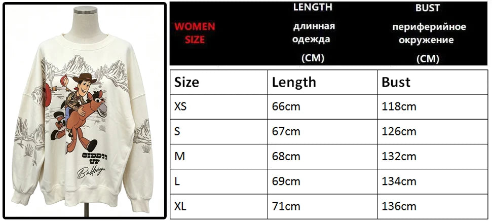 Toy Story Woody Embroidery Cartoon Print Sweatshirt New Women Unisex Couple Long Sleeve Pullover Jumper Tops Streetwear
