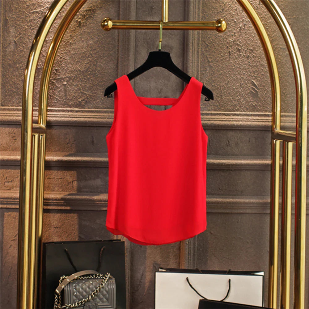 New Arrival Casual Shirt Chiffon Vest Female Summer New Sleeveless Halter T-shirt V-neck Blouse Loose Inside Cover Bellies