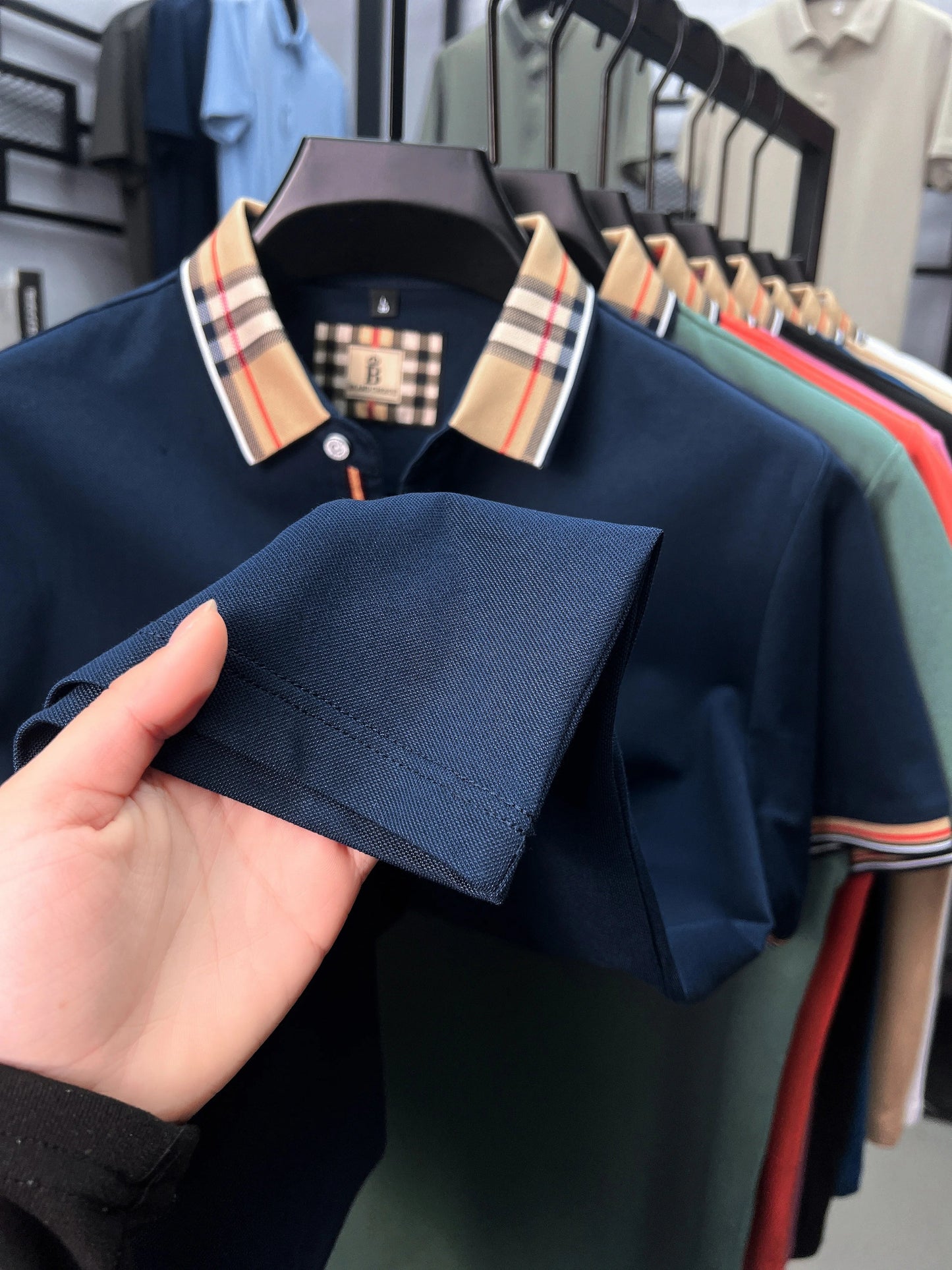 High end brand men's short sleeve polo shirt summer new letter emboss lightweight breathable fashion color blocked lapel T-shirt